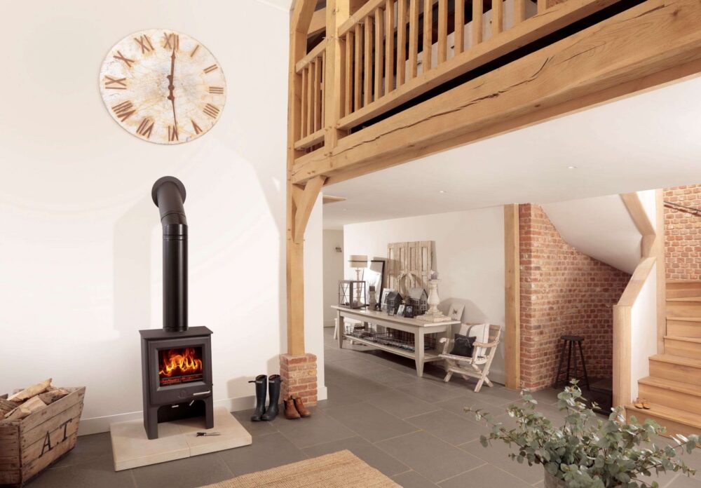 Blaze Eco Log Burner Installed under mezzanine.