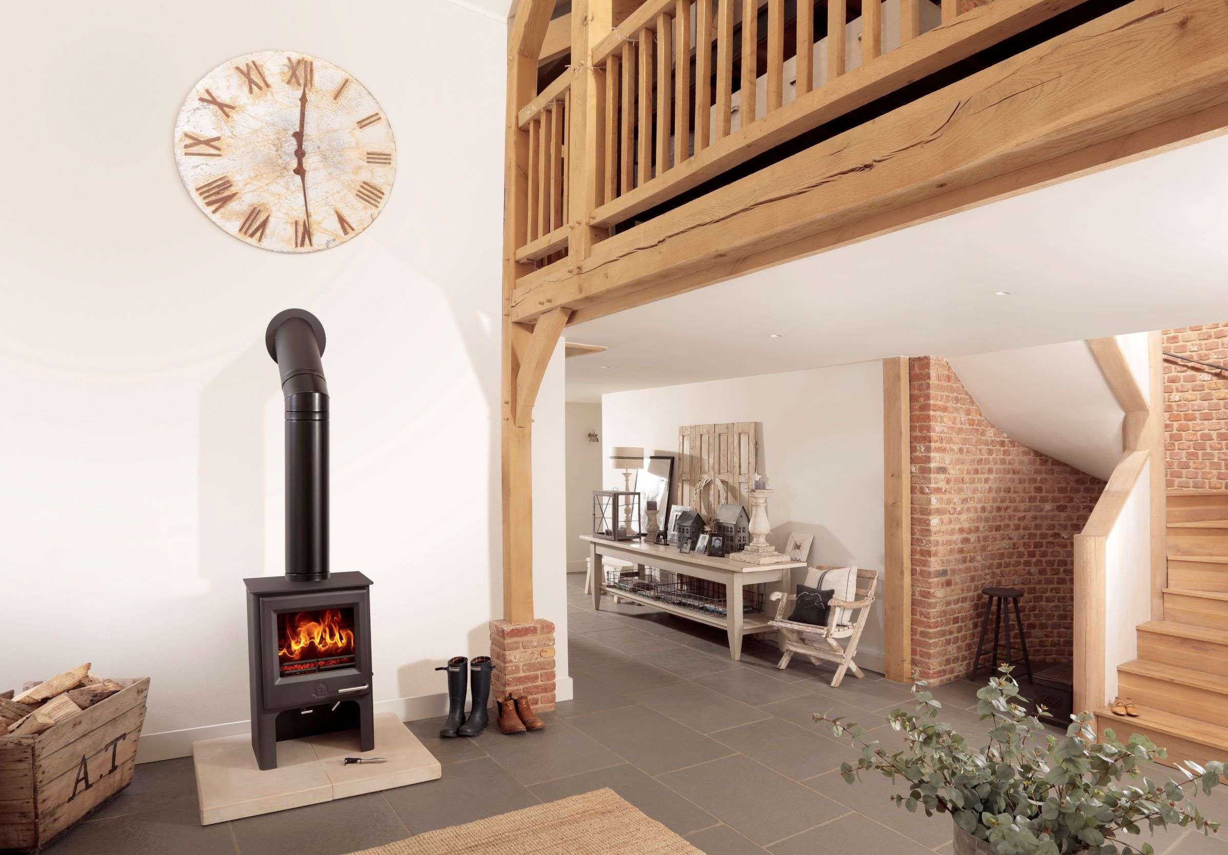 Blaze Eco Log Burner Installed under mezzanine.