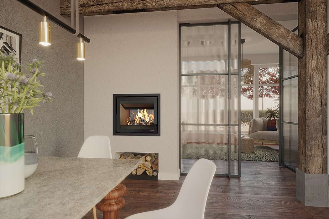 Dik Geurts Prostyle Tunnel inset multi fuel burning stove