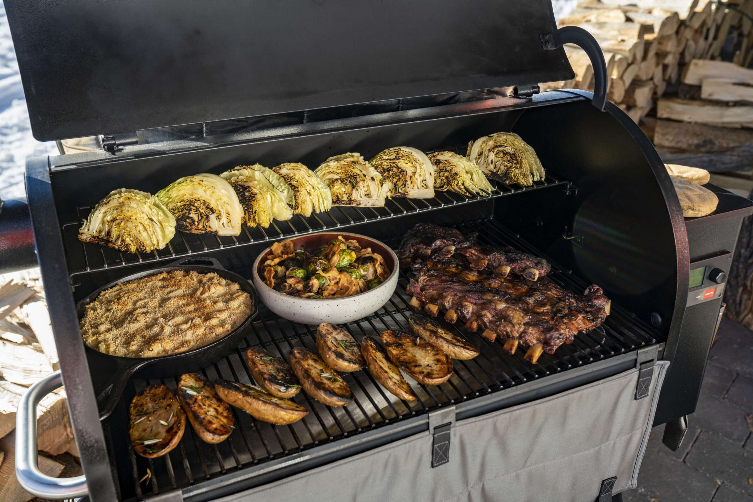 a Traeger wood pellet grill in use