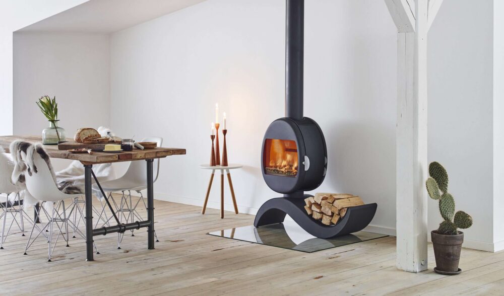 Scan 66 egg shaped wood burning stove with log holder