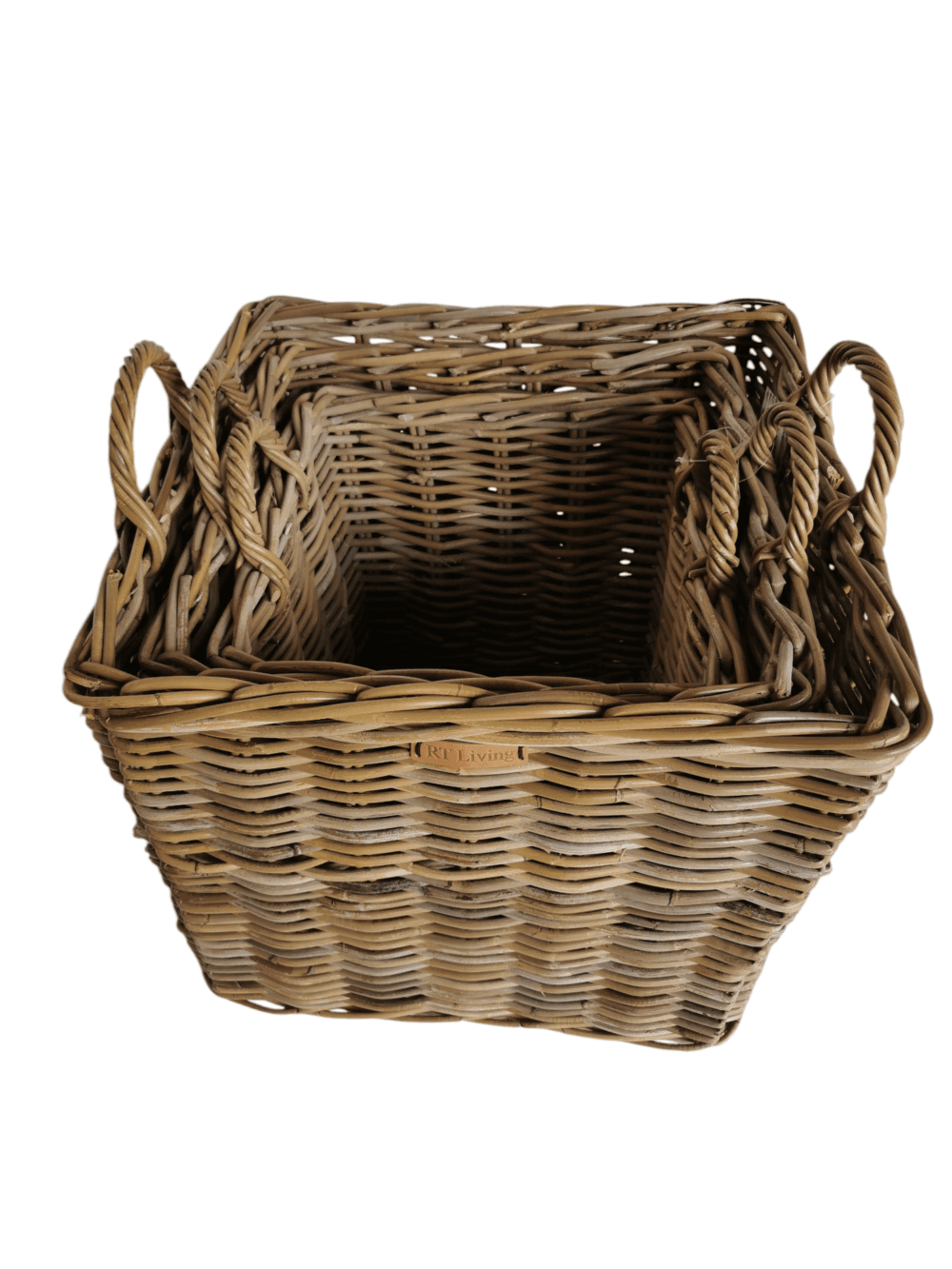 Set of 3 Square grey log baskets with eared handles