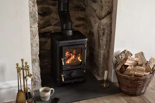 a salamander wood burning stove in a modern living room